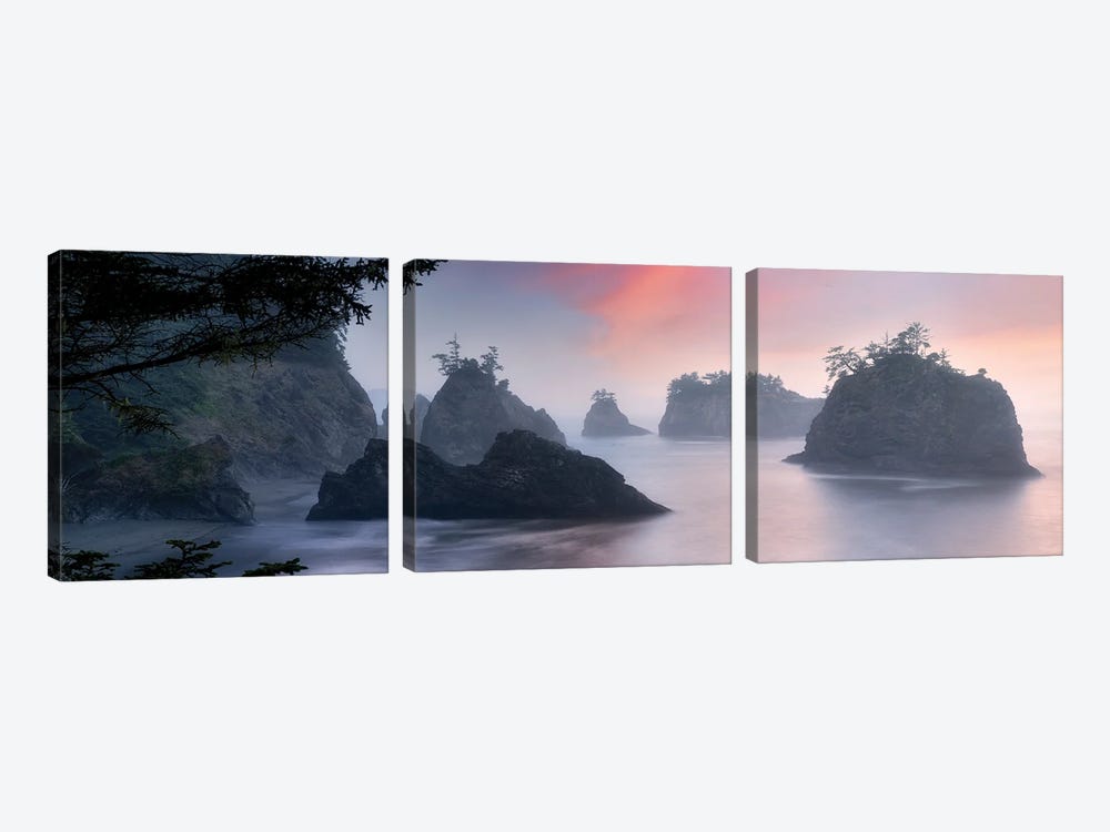Oregon Coast Sunrise Panoramic by Dennis Frates 3-piece Canvas Print