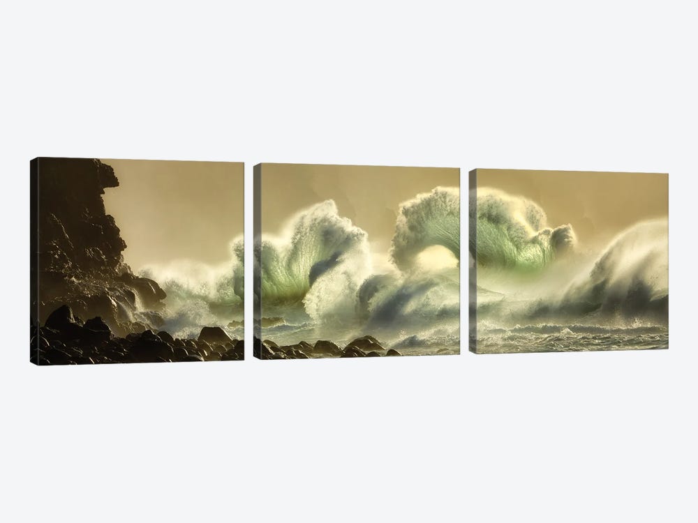 Tropical Storm Waves Panoramic by Dennis Frates 3-piece Canvas Print