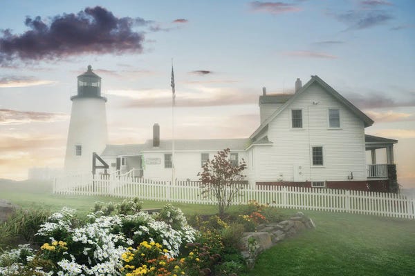 Lighthouses: Lighthouse Sunrise And Fog by Dennis Frates