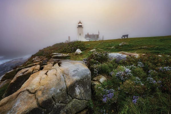 Lighthouses: Lighthouse Sunrise And Fog V by Dennis Frates