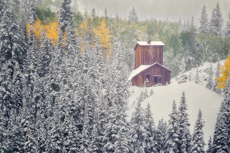Snowy Cabin by Dennis Frates wall art