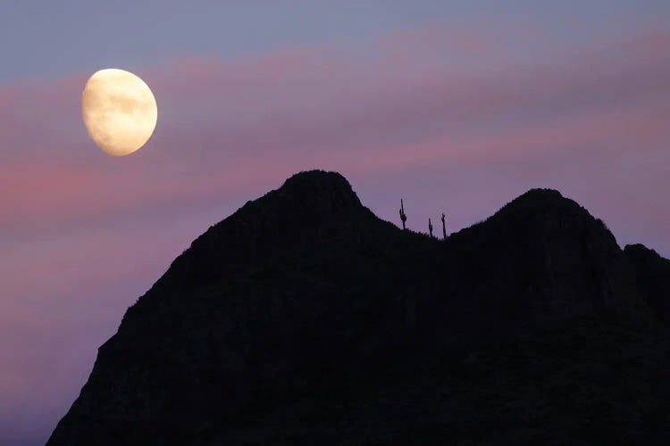 Dennis Frates: Moonset Over Superstition Mountains by Dennis Frates