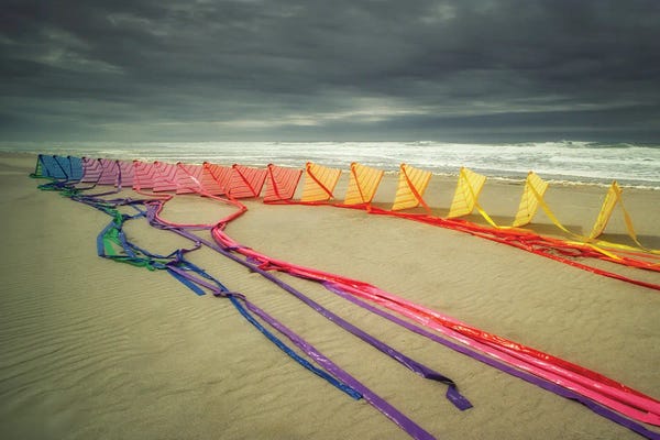 Dennis Frates: Kites On Beach by Dennis Frates