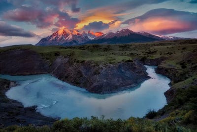 Rio Paine River Sunrise by Dennis Frates acrylic art print