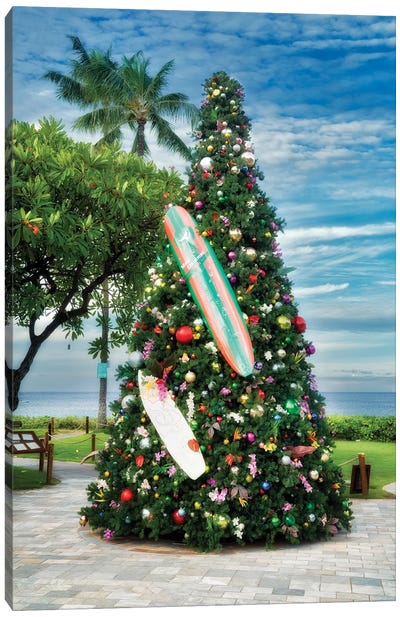 Tropical Christmas Tree Canvas Art Print - Coastal Christmas Décor