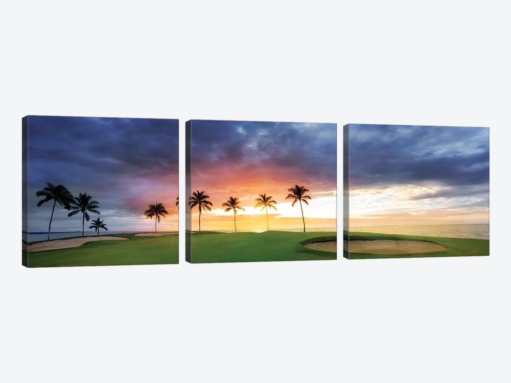 Tropical Golf Sunset by Dennis Frates 3-piece Canvas Art Print