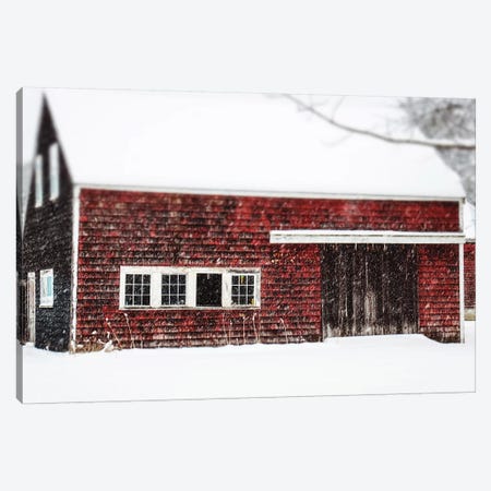 Winter Red Barn Canvas Print #DEO104} by Debbra Obertanec Canvas Print