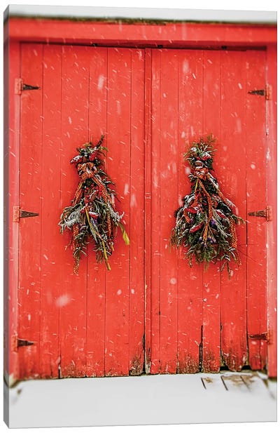 Red Winter Doors Canvas Art Print - Debbra Obertanec