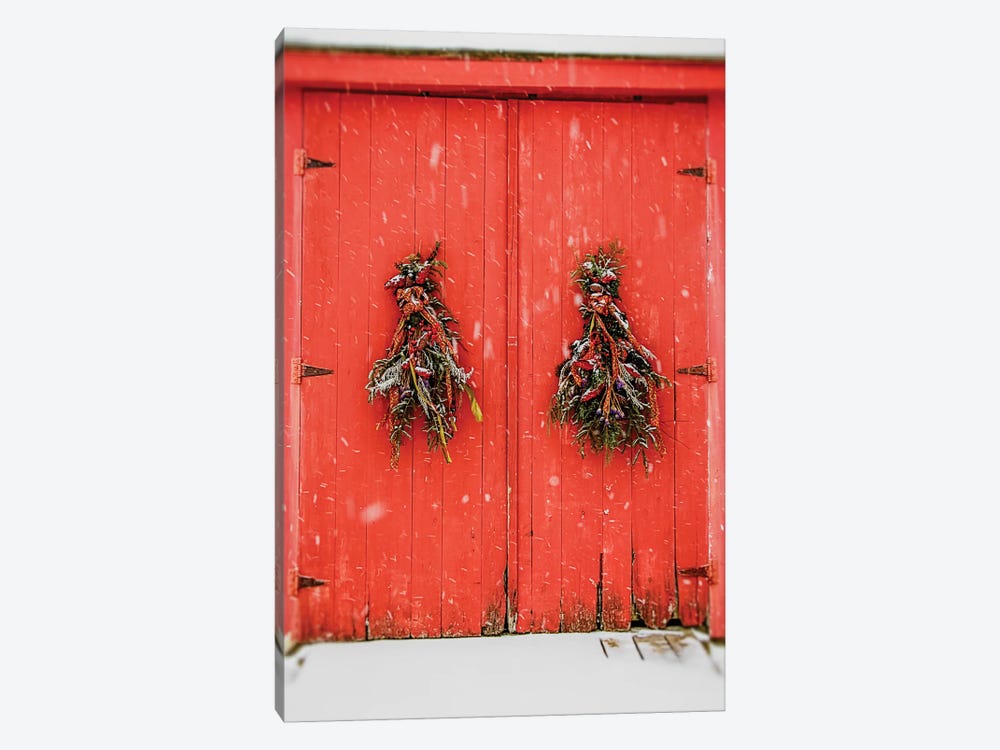 Red Winter Doors by Debbra Obertanec 1-piece Canvas Artwork