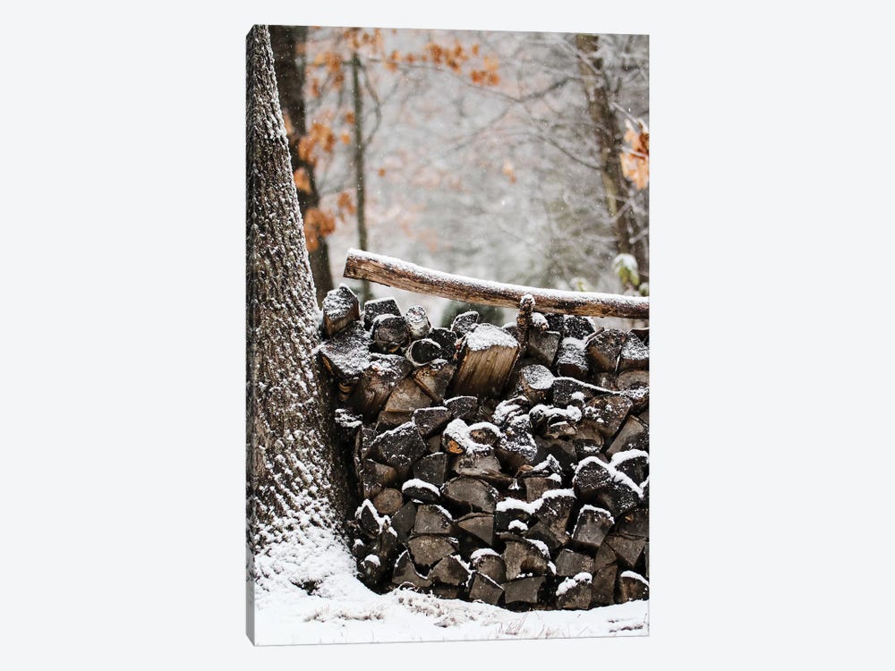 Snowy Wood Pile by Debbra Obertanec 1-piece Canvas Art