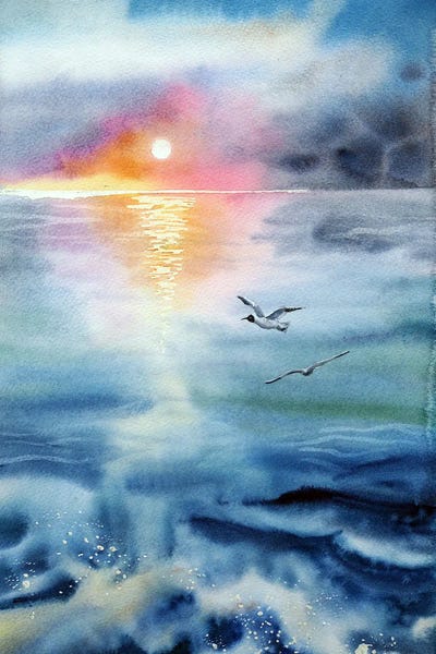 Gulls: Morning Sea by Delnara El