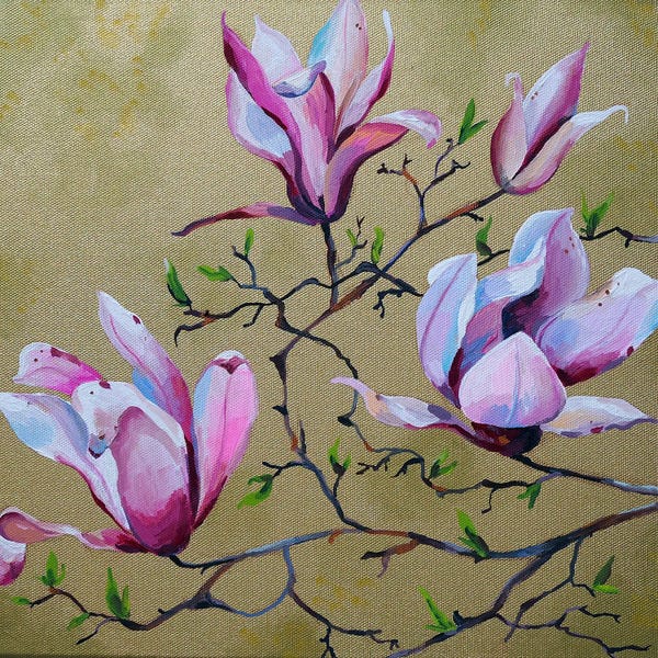 Magnolias: Magnolia On Gold by Delnara El