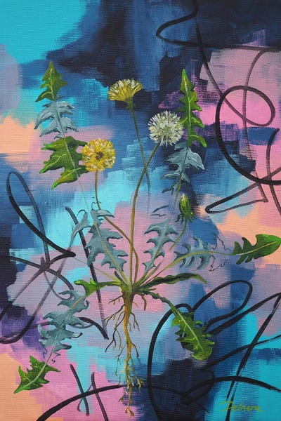 Delnara El: Dandelion On Expressive Background by Delnara El