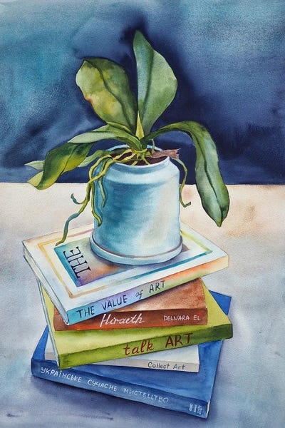 Still Life With Books by Delnara El framed canvas print
