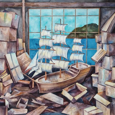 Out Of The Boxes by Delnara El framed canvas print