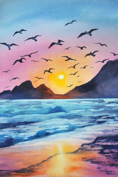 Gulls: Birds At Sunset by Delnara El