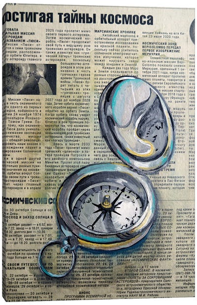 Compass On Newspaper Canvas Art Print - Compass Art