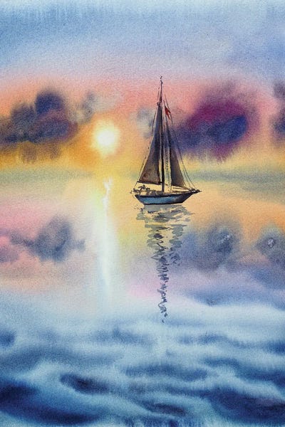 Delnara El - Unframed Prints: Sunset At The Sea by Delnara El