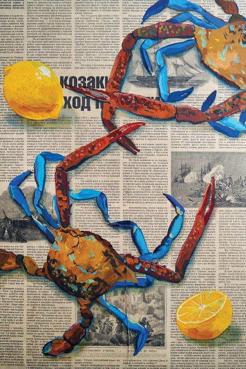 Crabs On The Newspaper by Delnara El wall art