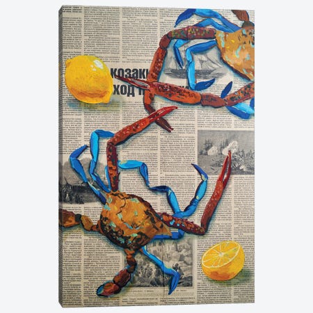 Crabs On The Newspaper Canvas Print #DER15} by Delnara El Canvas Art Print