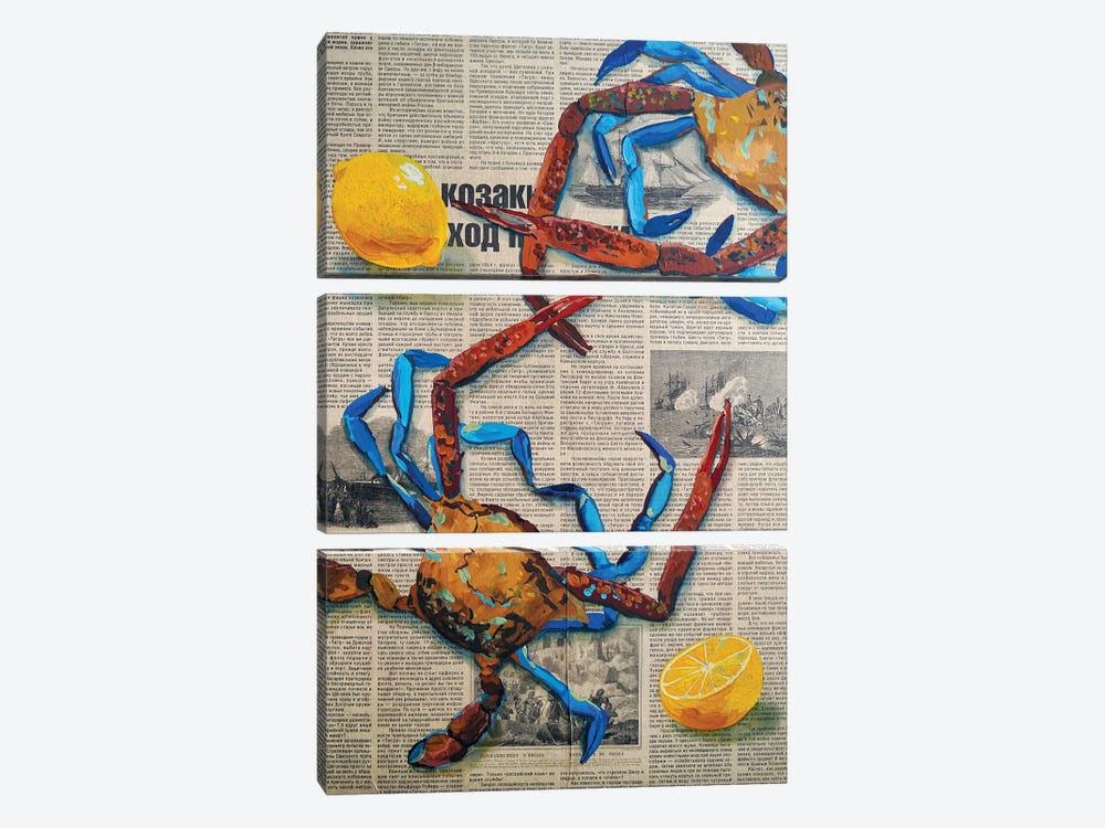 Crabs On The Newspaper by Delnara El 3-piece Art Print