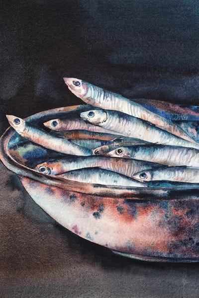 Fish In A Bowl by Delnara El framed canvas print