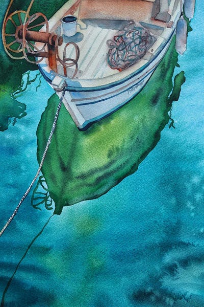 Fishing Boat And Reflection II by Delnara El framed canvas print