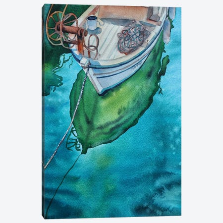 Fishing Boat And Reflection II Canvas Print #DER27} by Delnara El Canvas Artwork