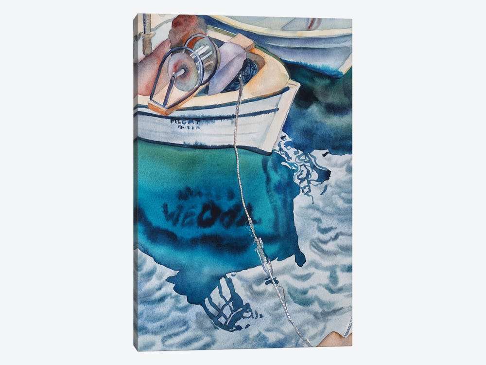 Fishing Boat And Reflection by Delnara El 1-piece Art Print