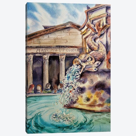 Fountain At The Pantheon Canvas Print #DER30} by Delnara El Canvas Artwork