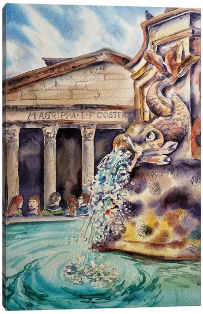 Fountain At The Pantheon Canvas Art Print - Delnara El