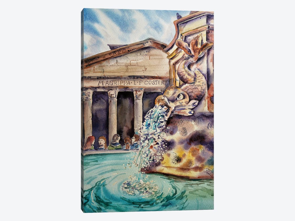 Fountain At The Pantheon by Delnara El 1-piece Canvas Wall Art