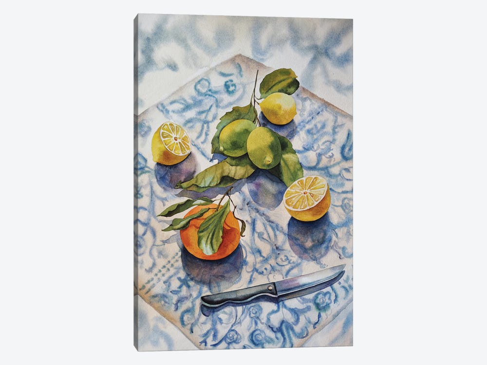 Lemons Orange And Knife by Delnara El 1-piece Canvas Artwork
