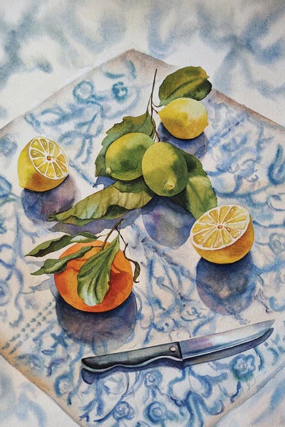 Mediterranean Décor: Lemons Orange And Knife by Delnara El