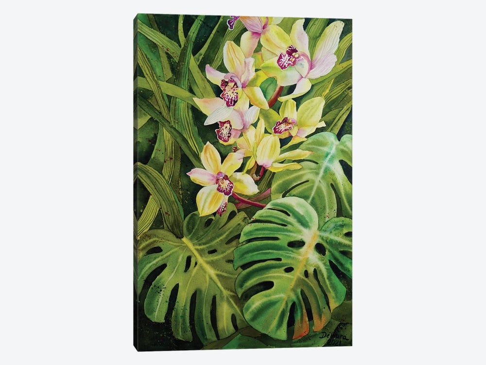 Orchid Flowers And Monstera Leaves by Delnara El 1-piece Canvas Art