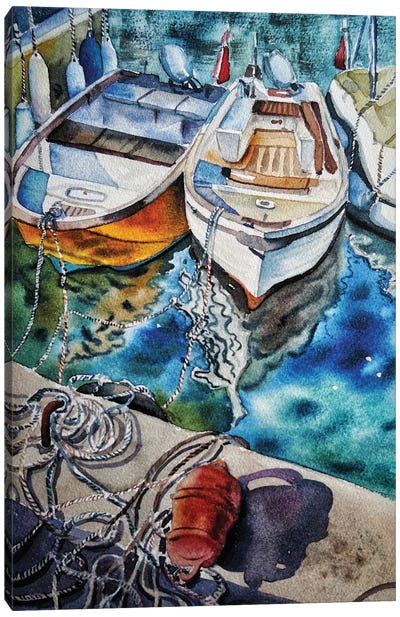 Boats In The Port Canvas Art Print - Delnara El