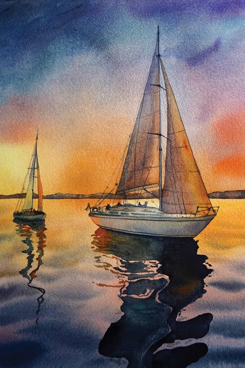 Sail On Sunset by Delnara El wall art