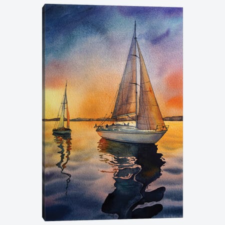 Sail On Sunset Canvas Print #DER62} by Delnara El Canvas Art Print