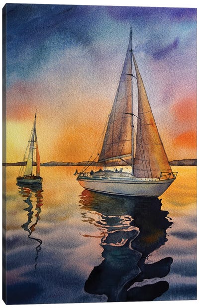 Sail On Sunset Canvas Art Print - Delnara El