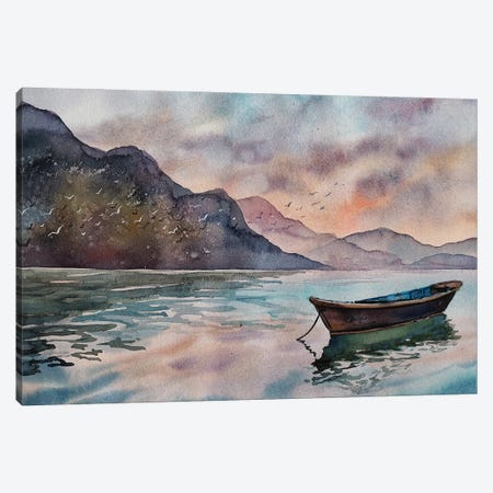 Sunset On Phewa Lake Canvas Print #DER67} by Delnara El Canvas Art