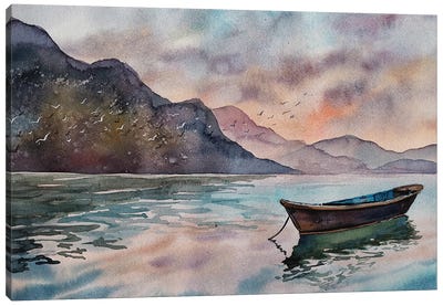 Sunset On Phewa Lake Canvas Art Print - Delnara El