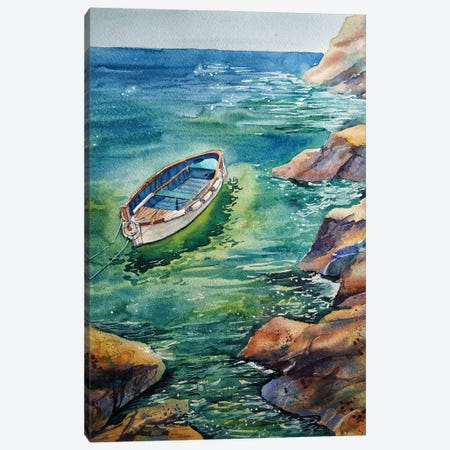 Boat In A Picturesque Bay Canvas Print #DER6} by Delnara El Canvas Print