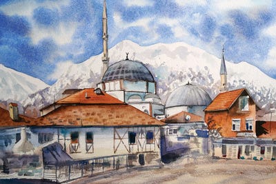 Turkish Village In The Mountains by Delnara El framed canvas print