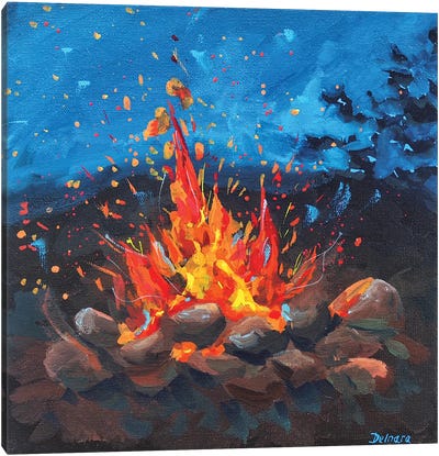 Bonfire Canvas Art Print - Camping Art