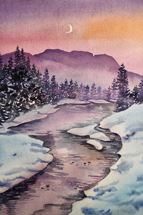 Winter Forest At Sunset by Delnara El wall art