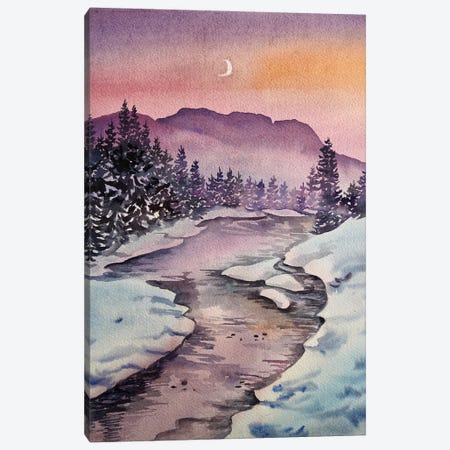 Winter Forest At Sunset Canvas Print #DER84} by Delnara El Canvas Wall Art