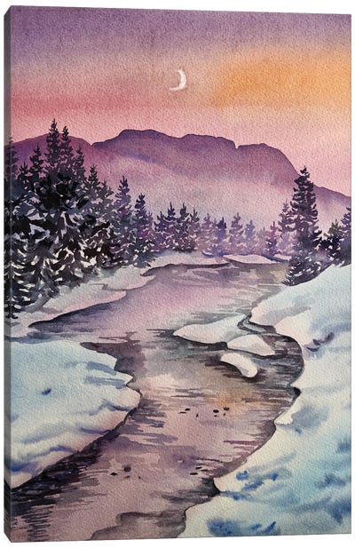 Winter Forest At Sunset Canvas Art Print - Delnara El