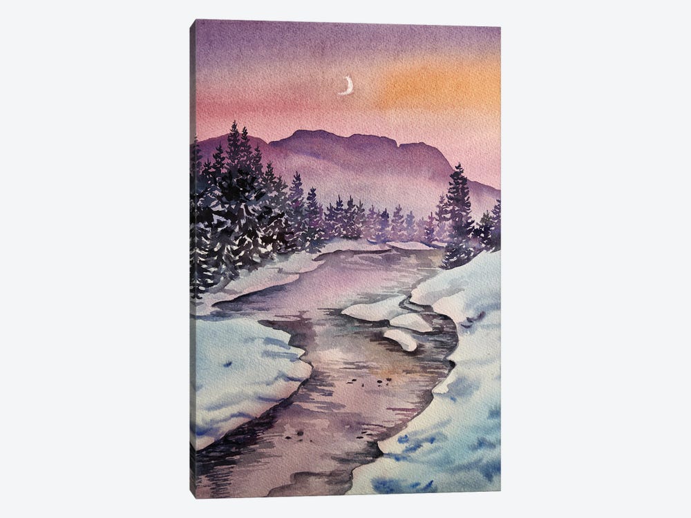 Winter Forest At Sunset by Delnara El 1-piece Canvas Art Print