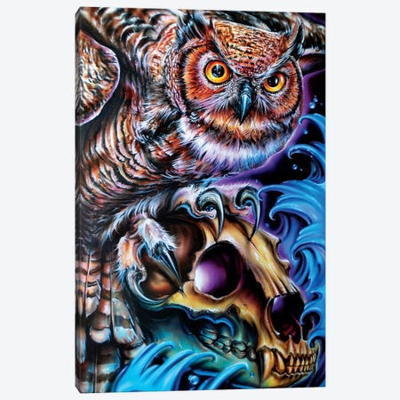 Owl And Bear Skull Canvas Print #DET39} by Derek Turcotte Canvas Wall Art