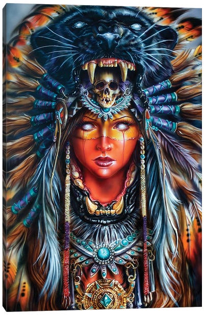 Aztek Huntress Canvas Art Print - Panther Art